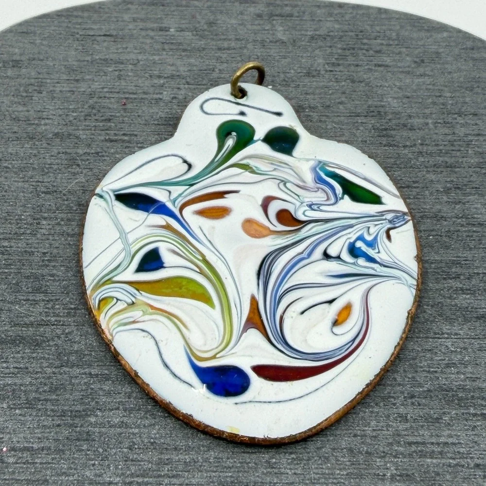 Pendant Vintage Enamel on Copper Abstract Multicolor Artisan Boho Statement